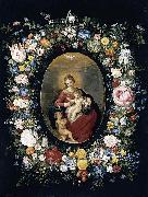 Jan Breughel, Virgin and Child with Infant St John in a Garland of Flowers